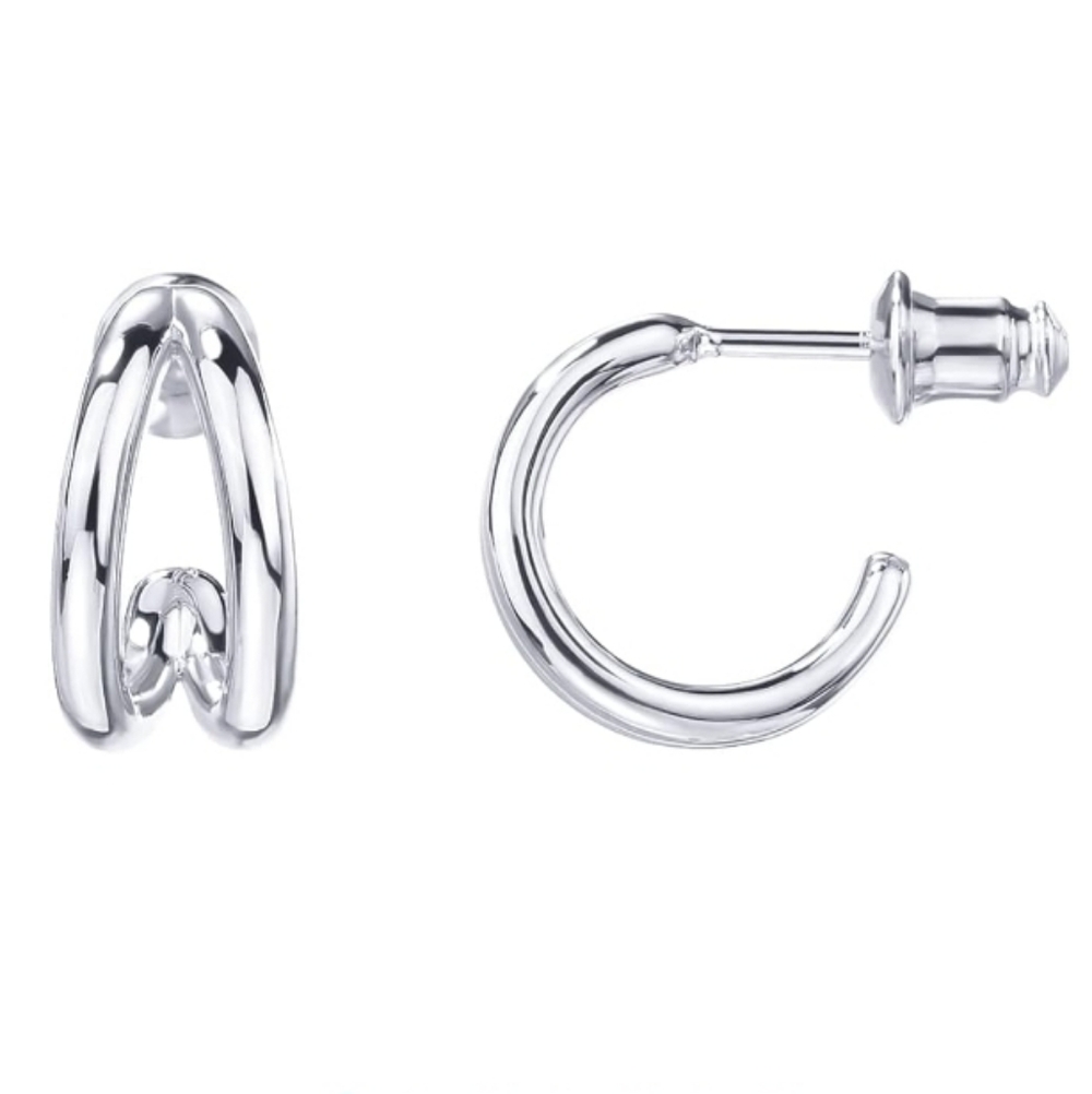 14K White Gold Plated Split Dainty Multi Hoop Huggie Earrings